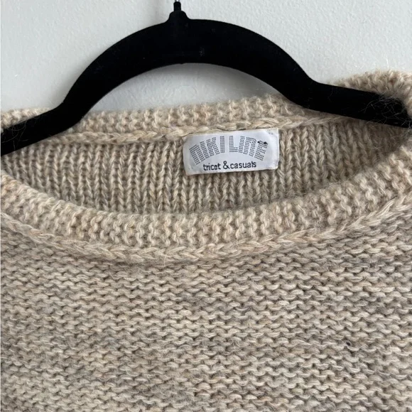 Vintage  Beige and Brown Striped Sweater with Rabbit Fur - Picture 3 of 3